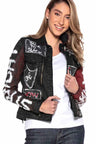 WJ172 Women's denim jacket with colorful pattern