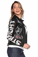 WJ172 Women's denim jacket with colorful pattern
