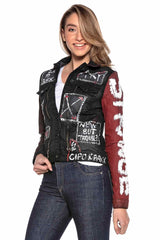 WJ172 Women's denim jacket with colorful pattern