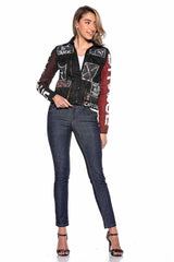 WJ172 Women's denim jacket with colorful pattern