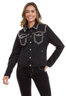 WJ213 Women's Denim Jacket with Stud Trim, Unique Denim Casual Jacket