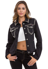 WJ213 Women's Denim Jacket with Stud Trim, Unique Denim Casual Jacket