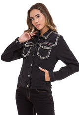 WJ213 Women's Denim Jacket with Stud Trim, Unique Denim Casual Jacket