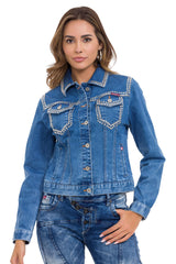 WJ213 Women's Denim Jacket with Stud Trim, Unique Denim Casual Jacket