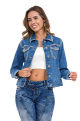 WJ213 Women's Denim Jacket with Stud Trim, Unique Denim Casual Jacket