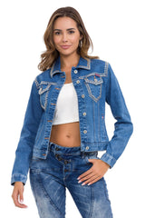 WJ213 Women's Denim Jacket with Stud Trim, Unique Denim Casual Jacket