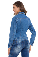 WJ213 Women's Denim Jacket with Stud Trim, Unique Denim Casual Jacket