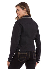 WJ213 Women's Denim Jacket with Stud Trim, Unique Denim Casual Jacket