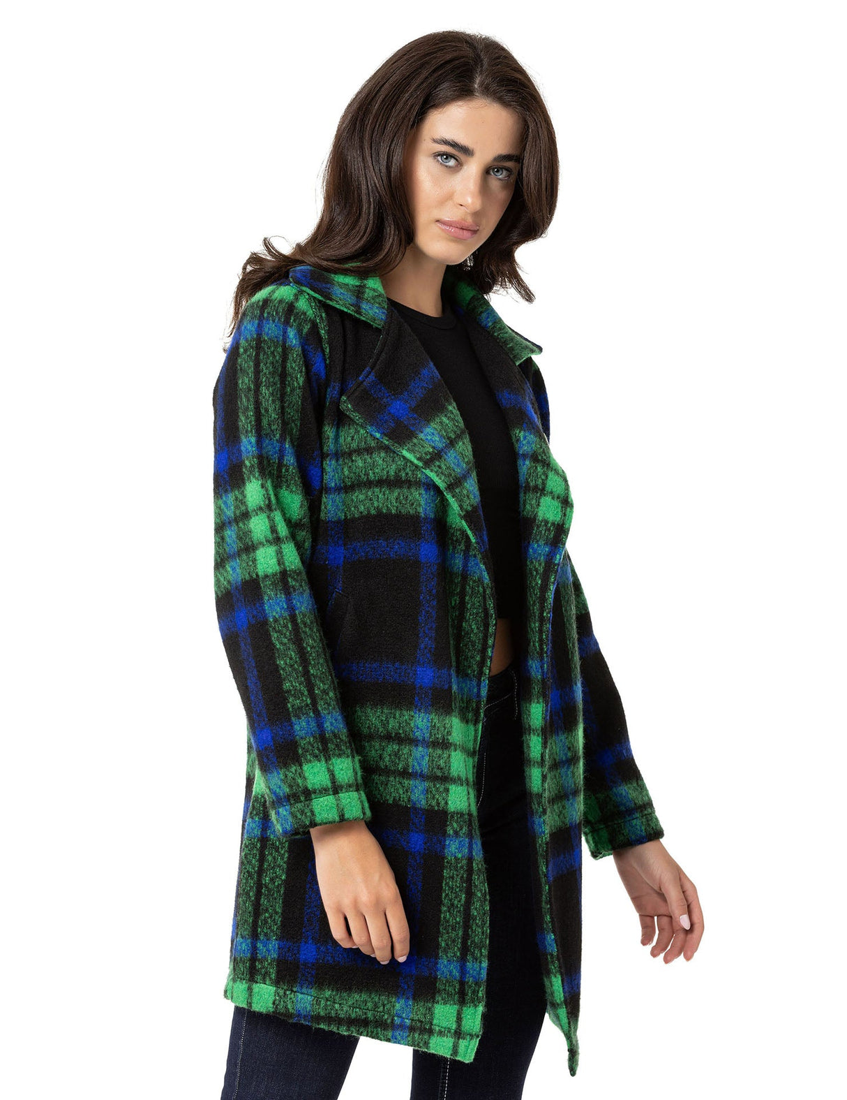 WJ220 women's long jacket in checked design