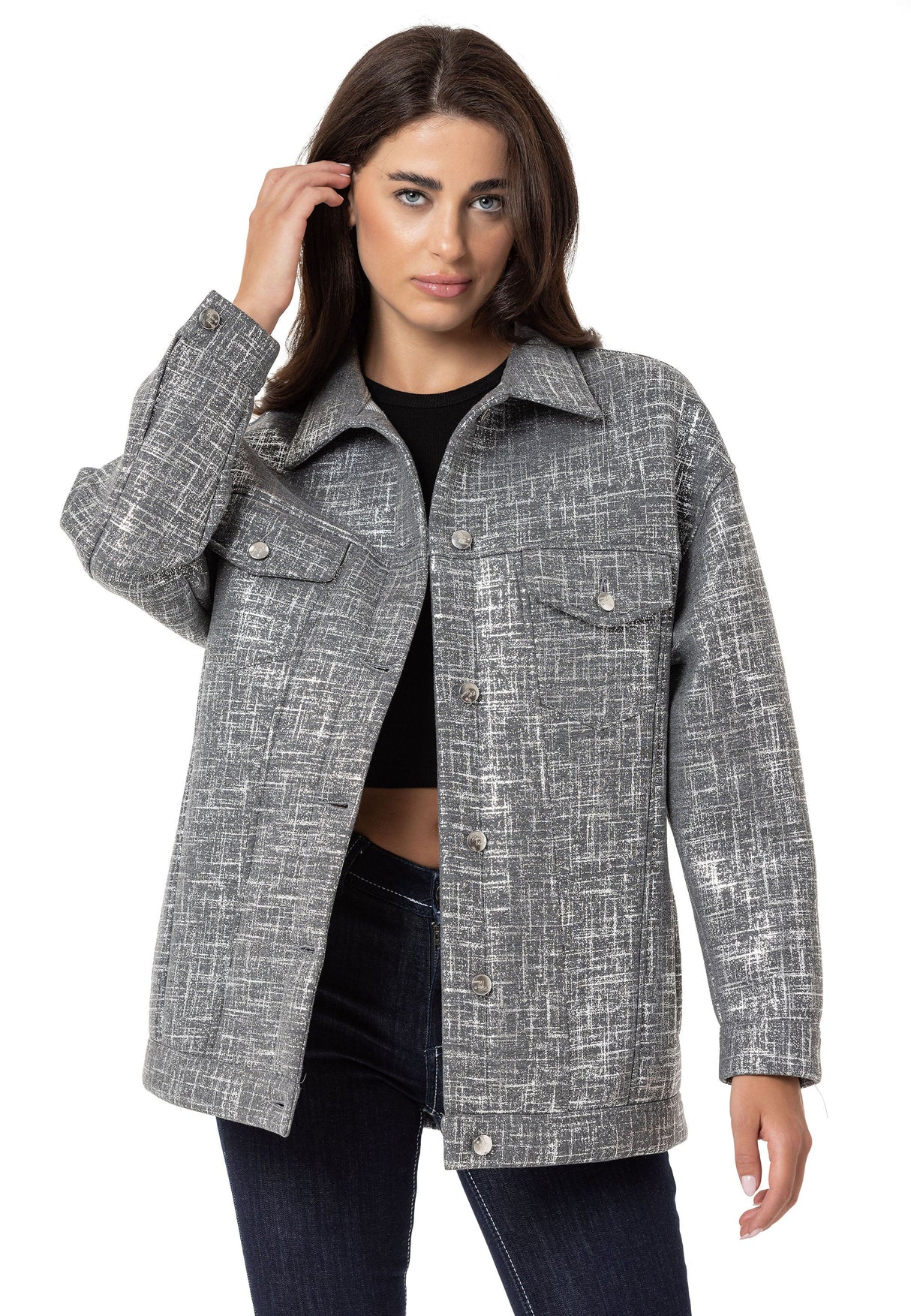 WJ222 Women's jacket with striped pattern in a glossy finish
