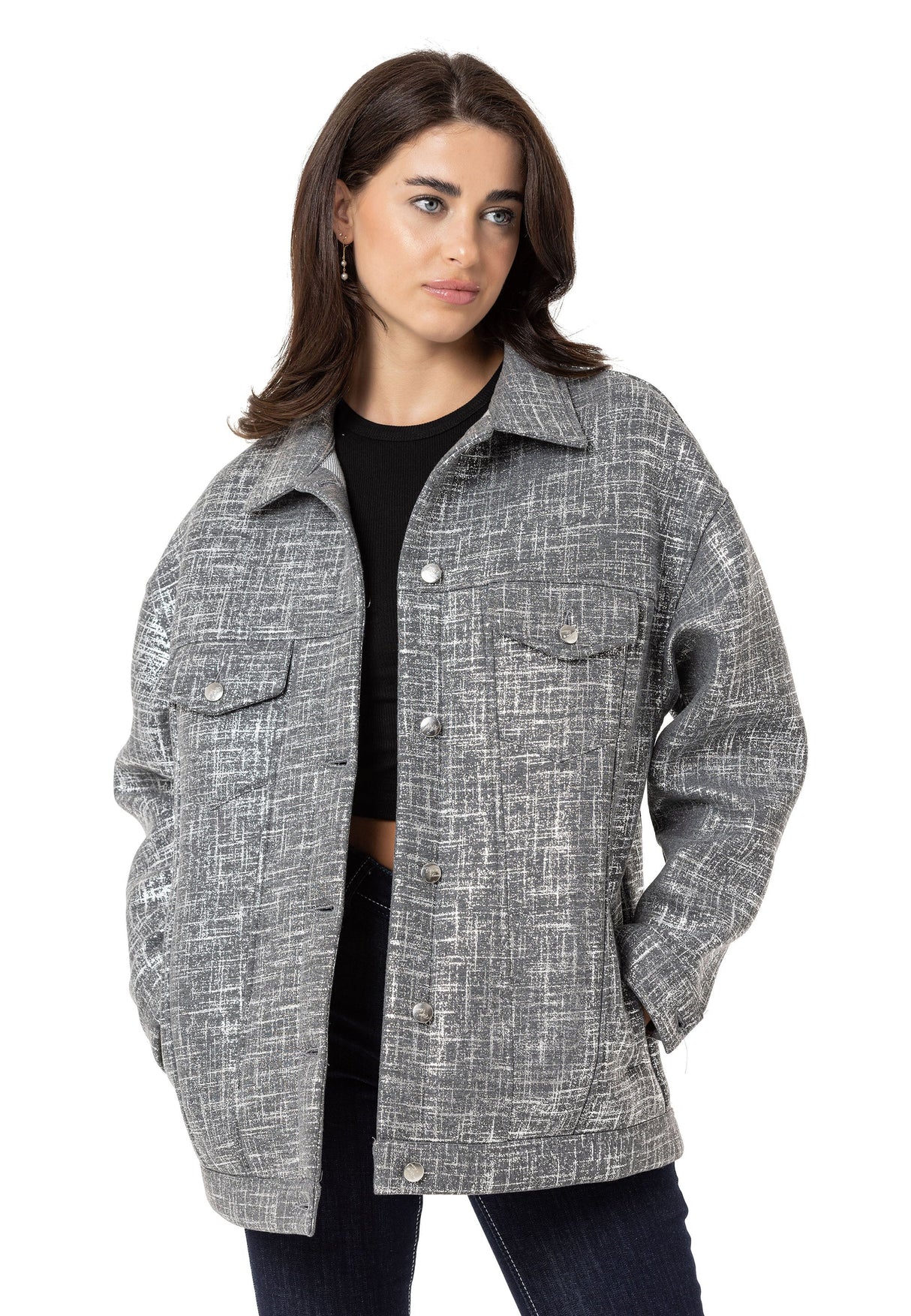 WJ222 Women's jacket with striped pattern in a glossy finish