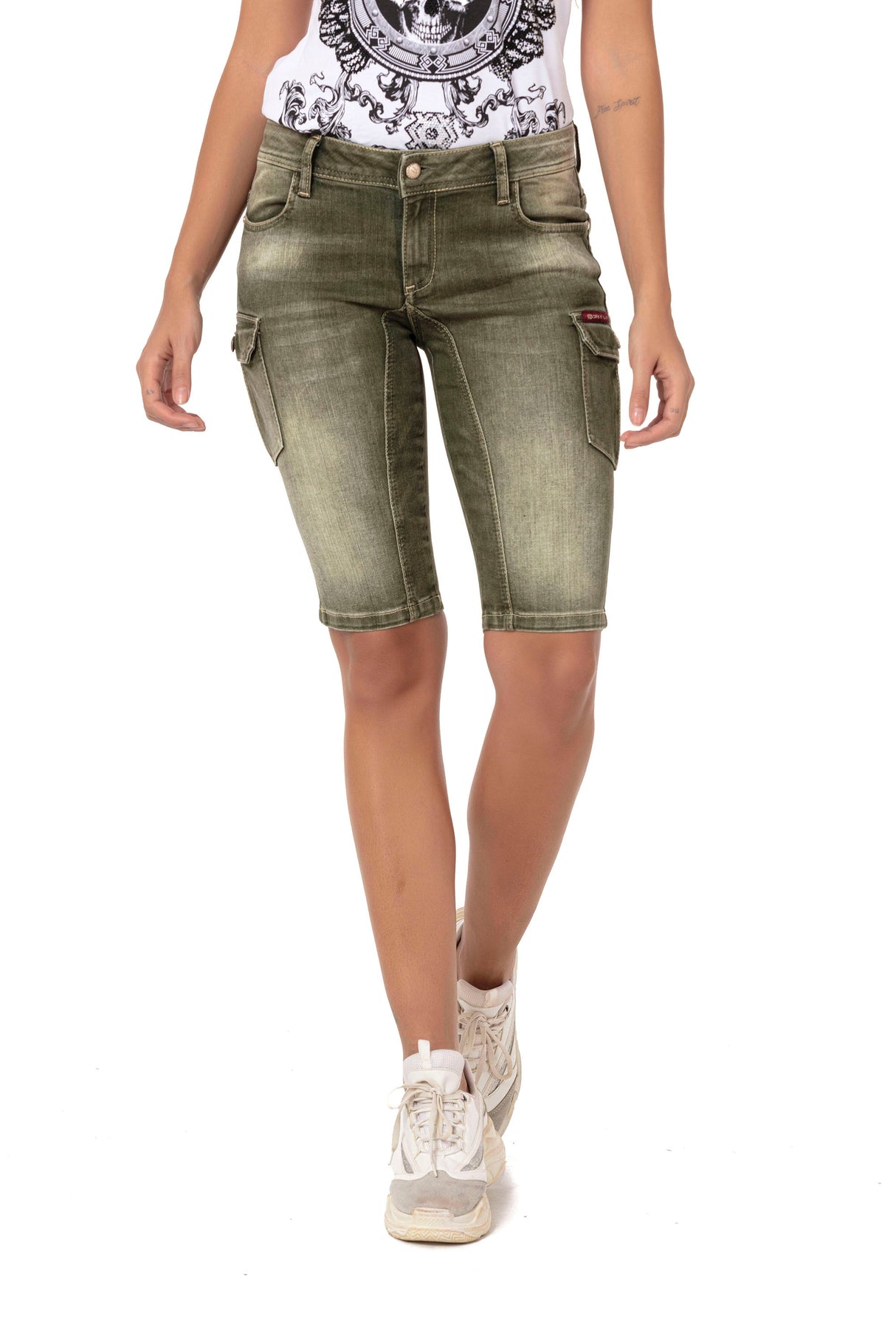 WK178 Women's Capri Shorts with trendy cargo pockets