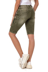 WK178 Women's Capri Shorts with trendy cargo pockets