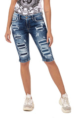WK181 women's denim shorts with destroyed effects