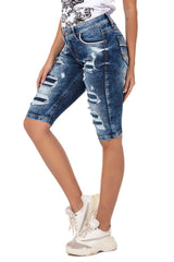 WK181 women's denim shorts with destroyed effects