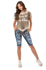WK181 women's denim shorts with destroyed effects