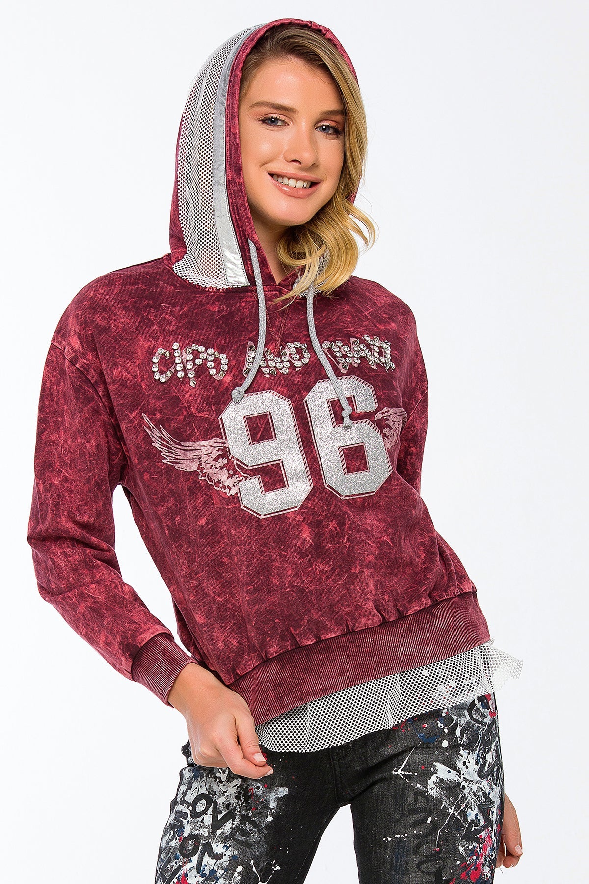 WL207 Women's hooded sweatshirt in a sporty college look