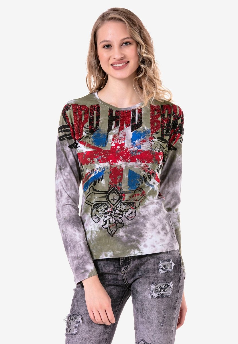 WL282 Women's long-sleeved shirt with trendy rhinestones
