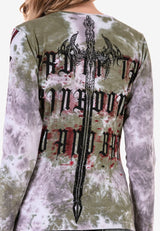 WL282 Women's long-sleeved shirt with trendy rhinestones