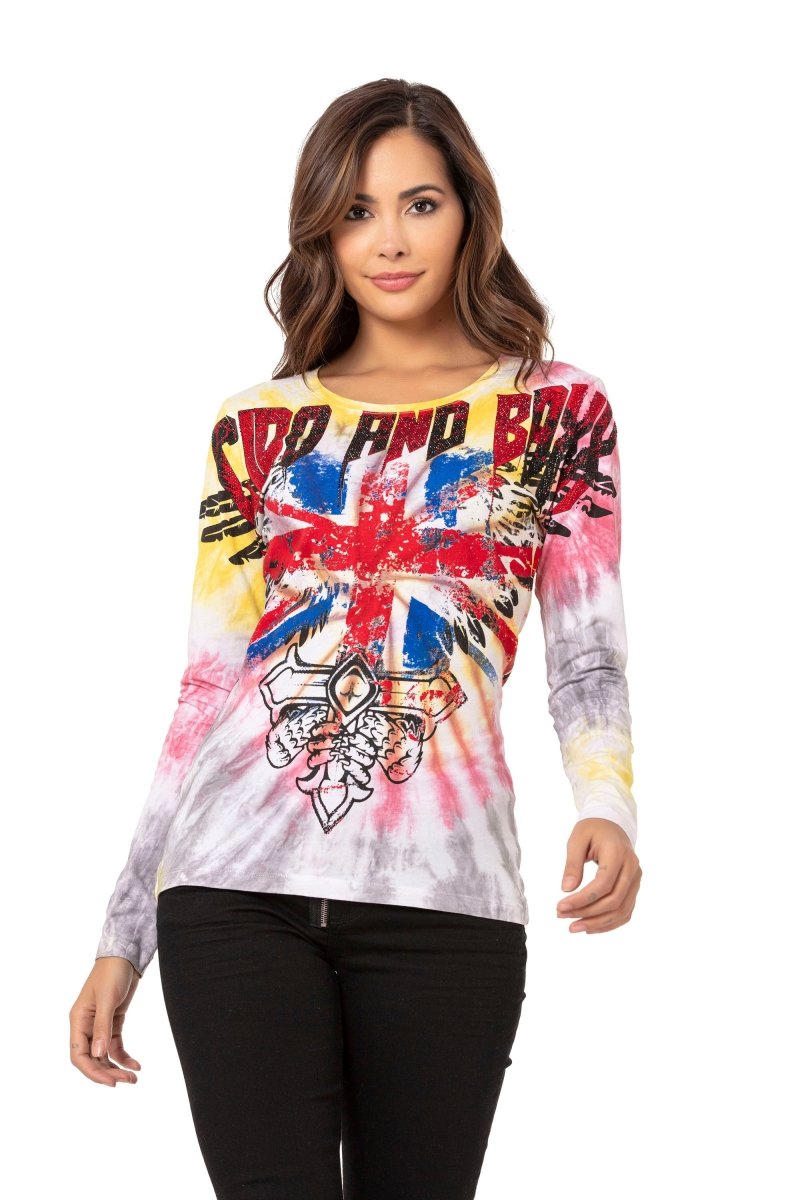 WL282 Women's long-sleeved shirt with trendy rhinestones