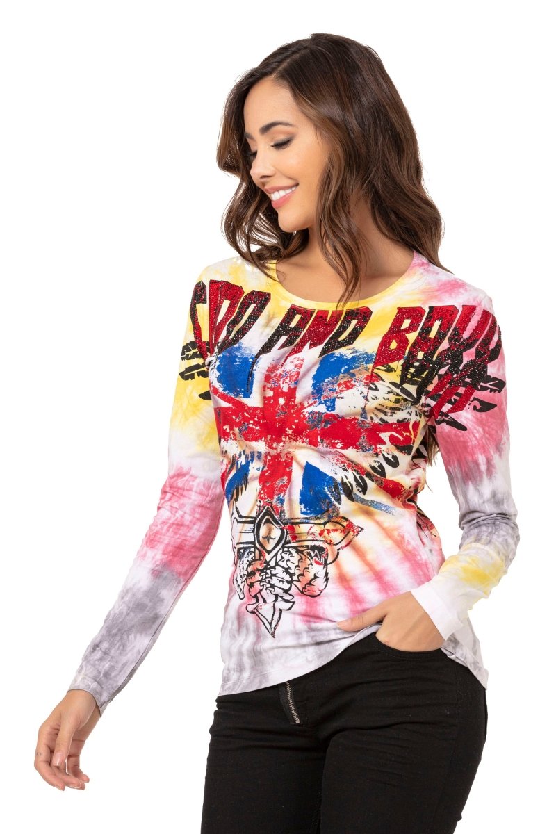 WL282 Women's long-sleeved shirt with trendy rhinestones