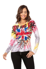 WL282 Women's long-sleeved shirt with trendy rhinestones
