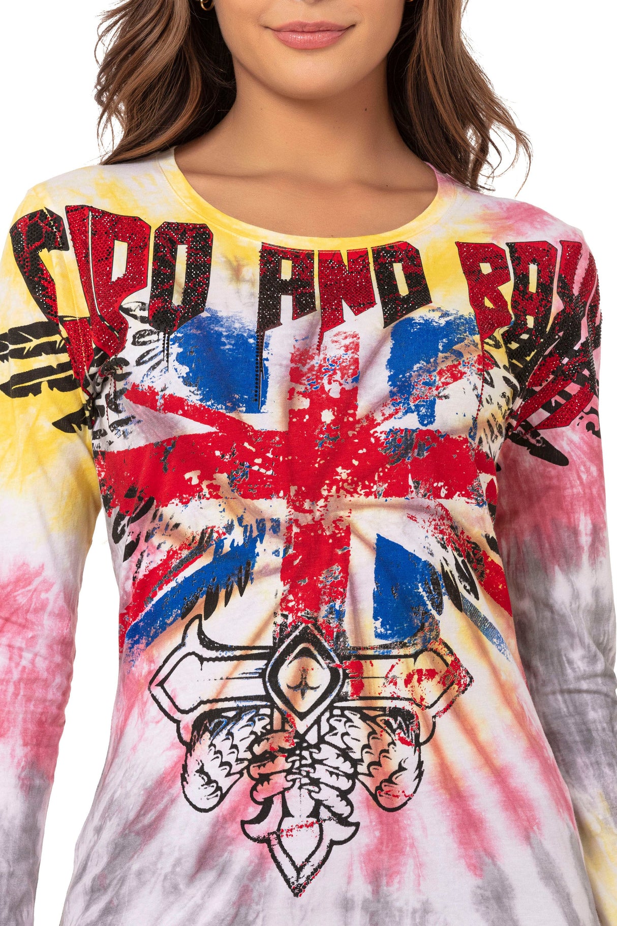 WL282 Women's long-sleeved shirt with trendy rhinestones