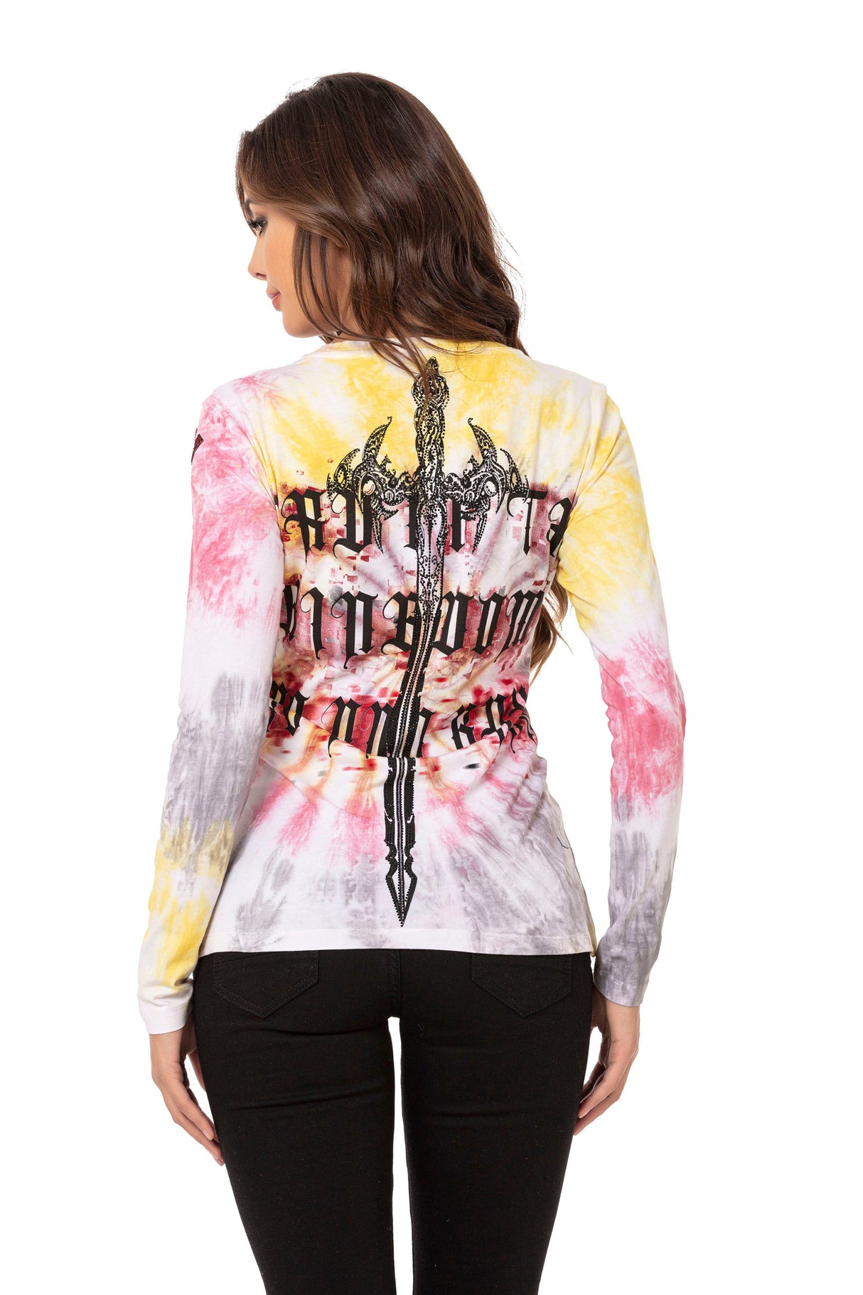 WL282 Women's long-sleeved shirt with trendy rhinestones