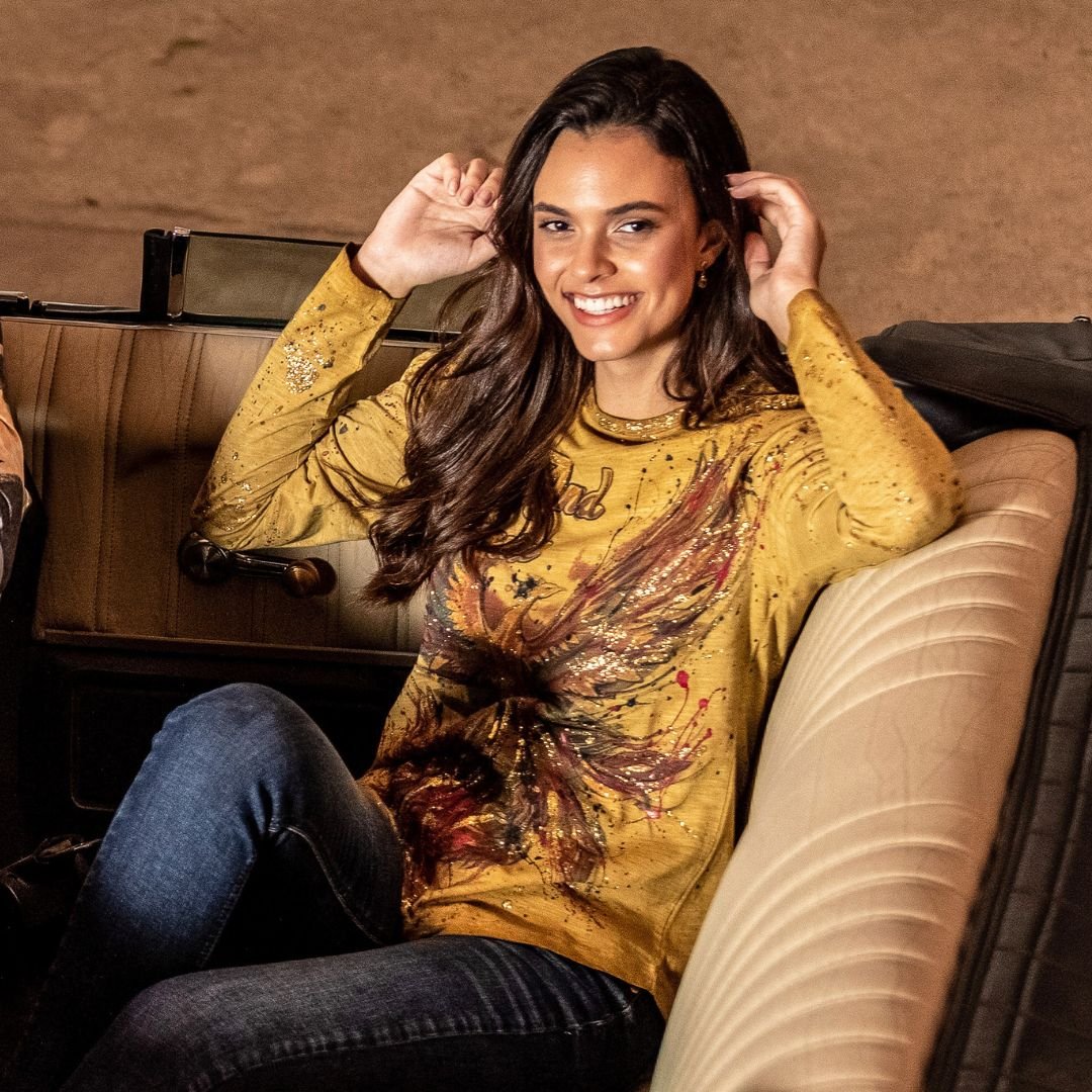 WL307 Women's long-sleeved shirt with trendy glitter print
