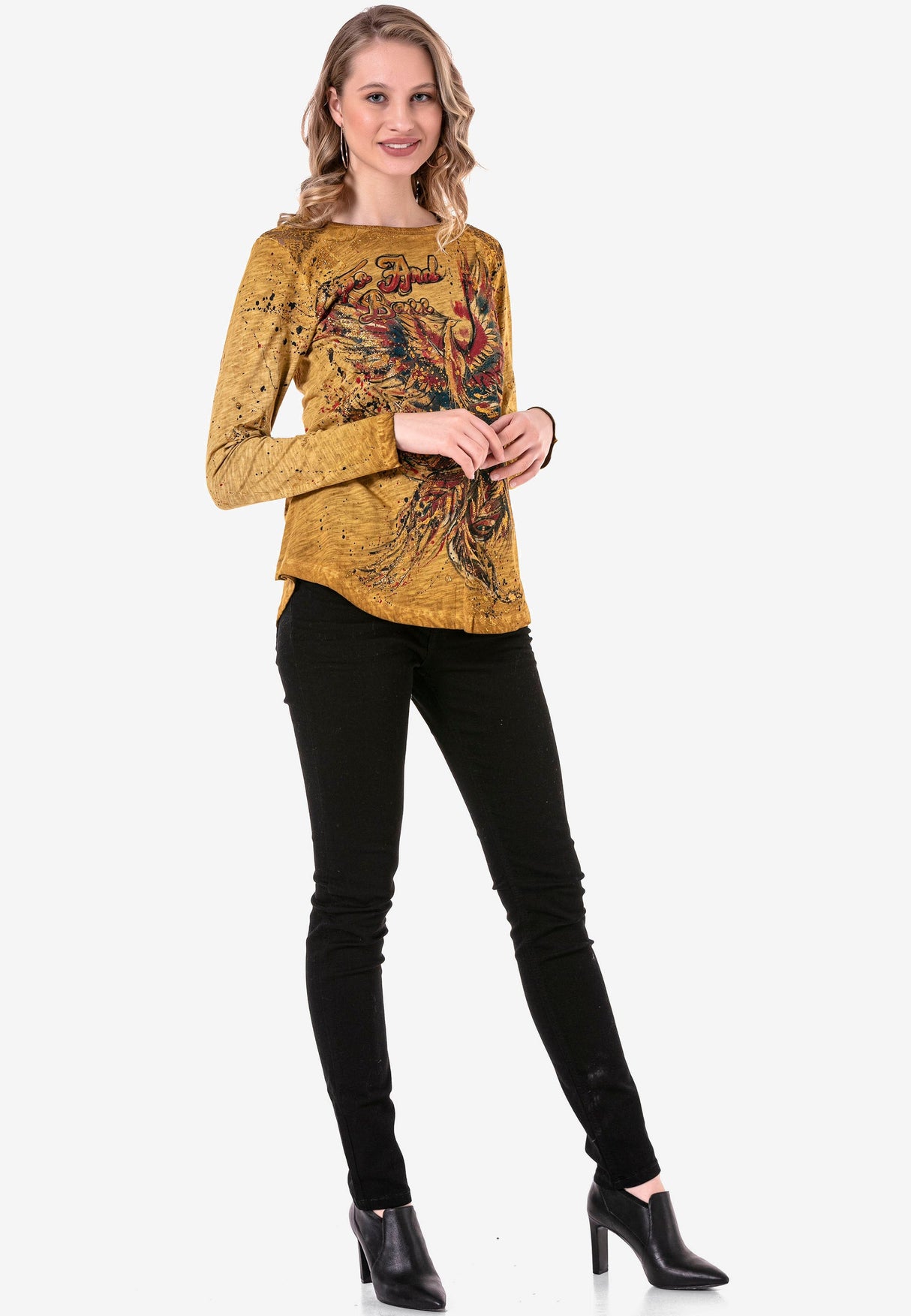 WL307 Women's long-sleeved shirt with trendy glitter print