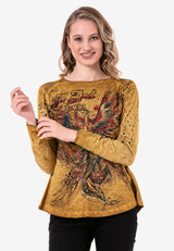 WL307 Women's long-sleeved shirt with trendy glitter print