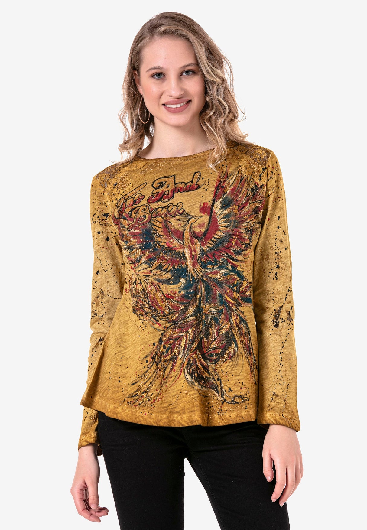 WL307 Women's long-sleeved shirt with trendy glitter print