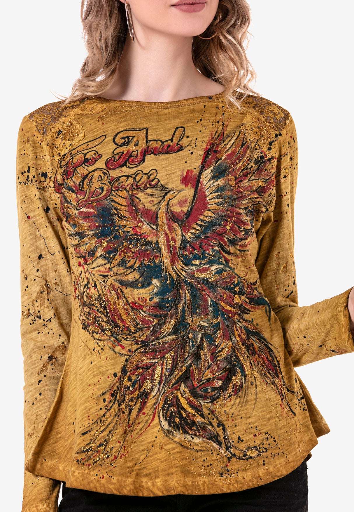 WL307 Women's long-sleeved shirt with trendy glitter print