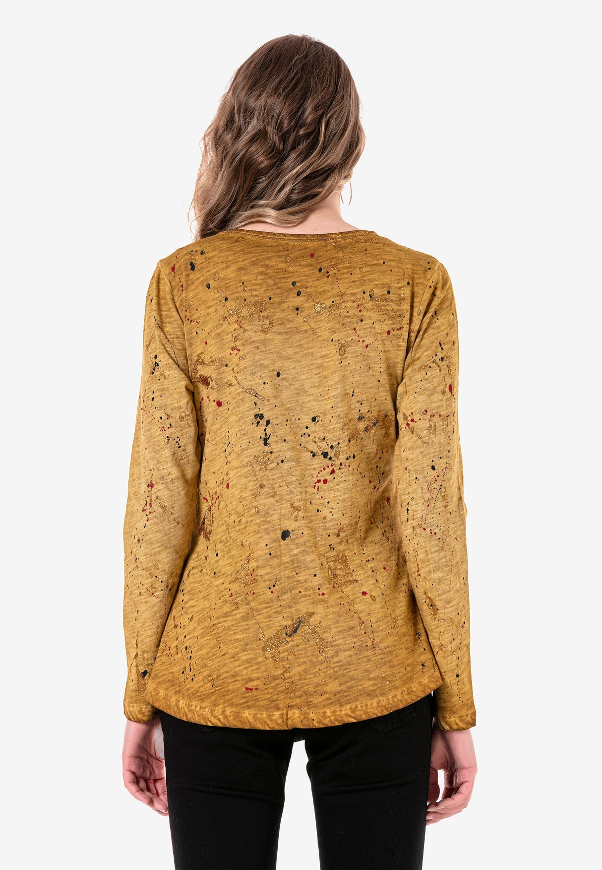 WL307 Women's long-sleeved shirt with trendy glitter print