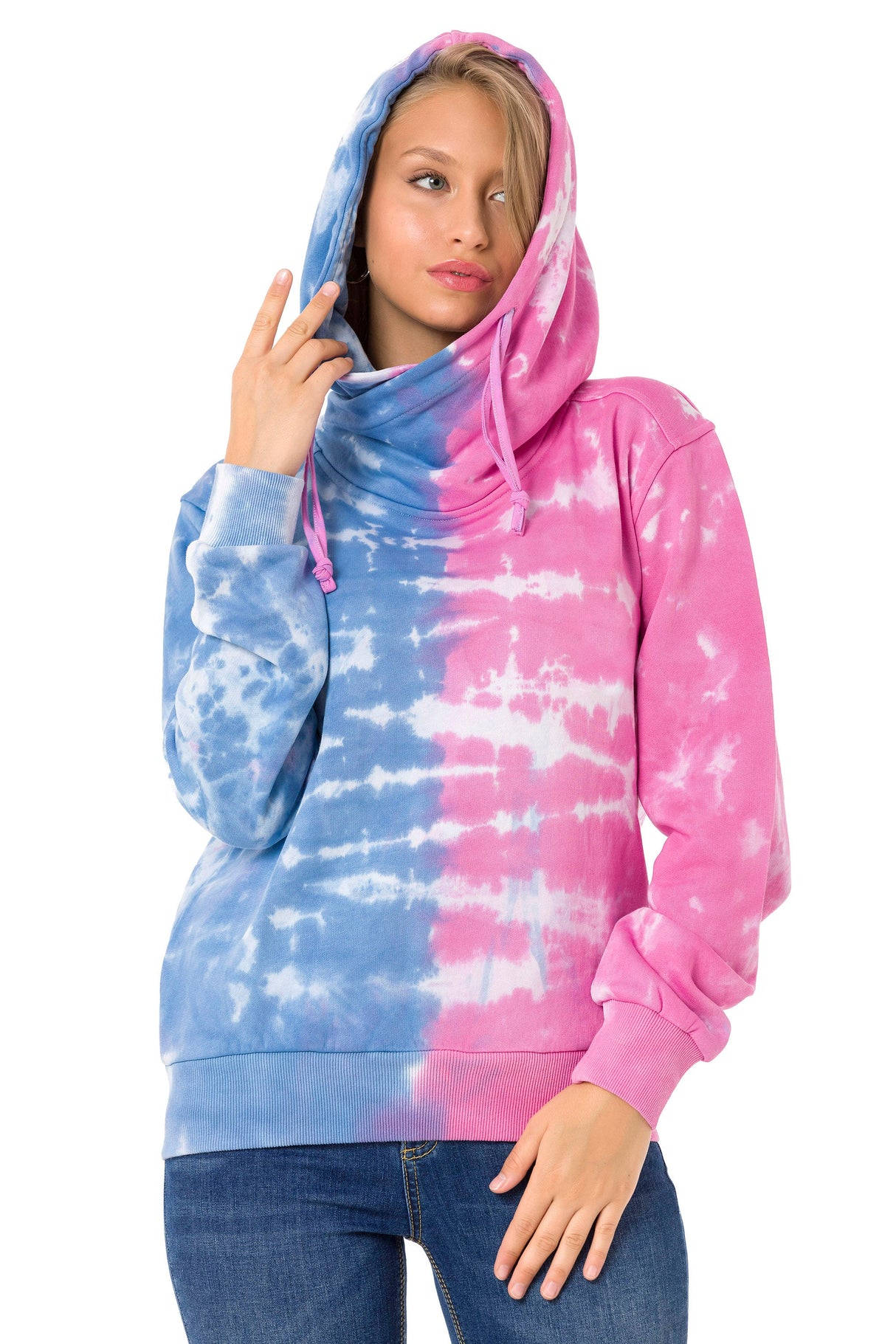 WL341 Women's hooded sweatshirt in two-tone batik look