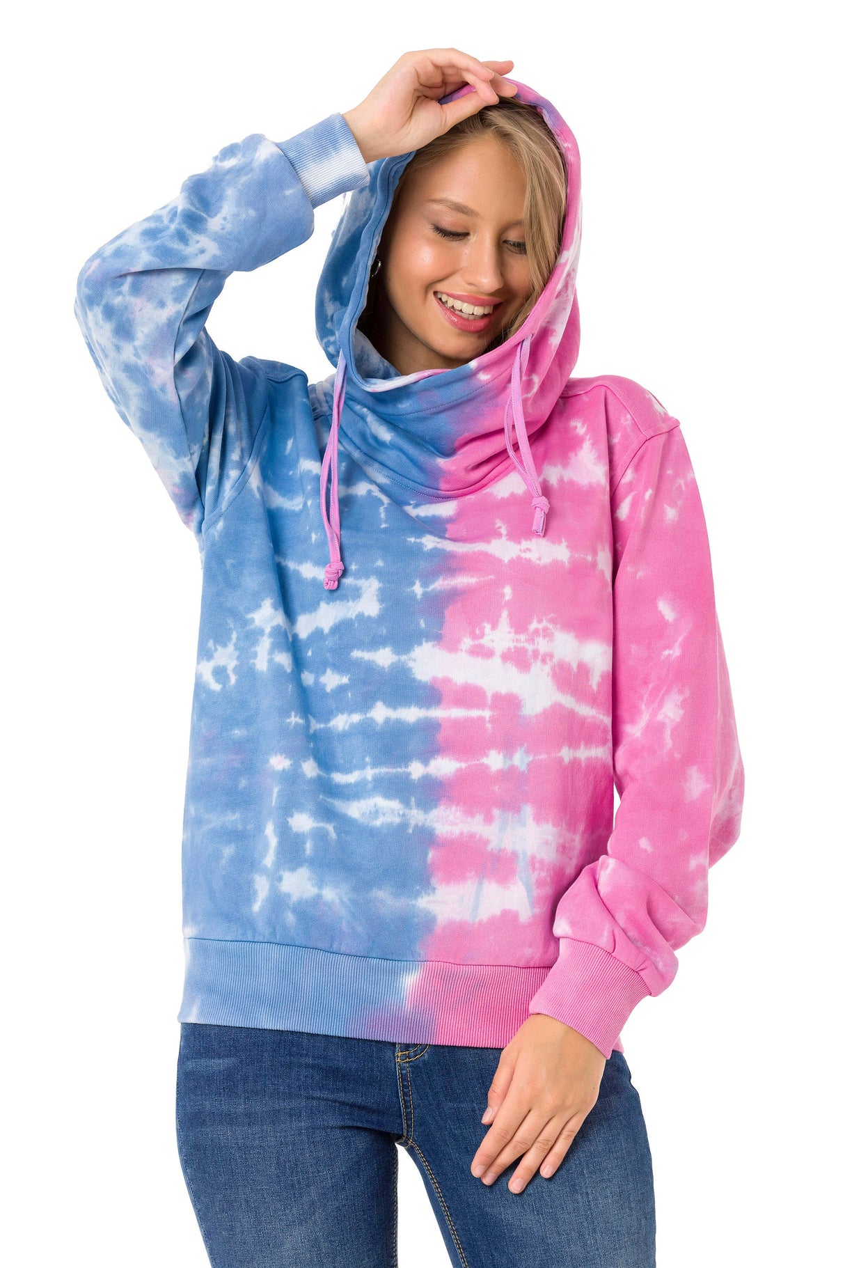 WL341 Women's hooded sweatshirt in two-tone batik look