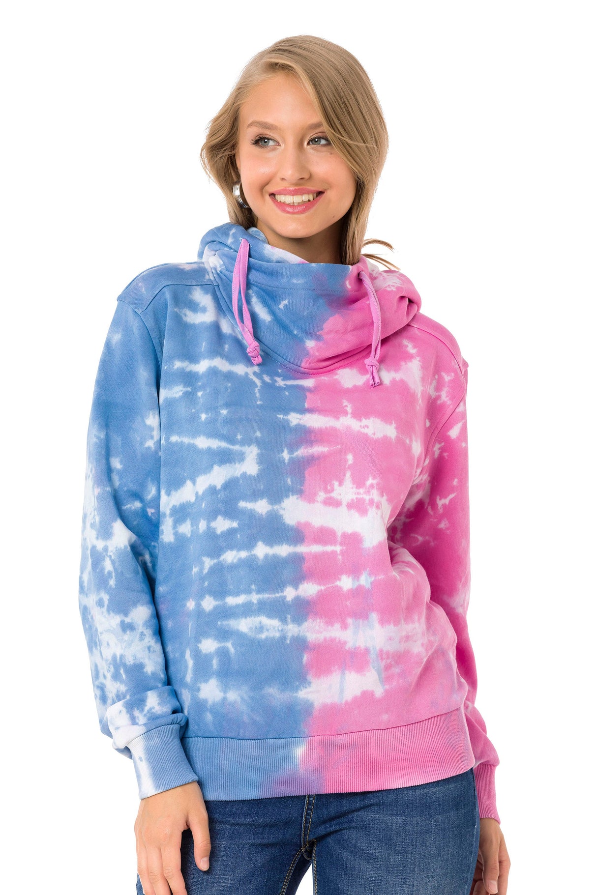 WL341 Women's hooded sweatshirt in two-tone batik look
