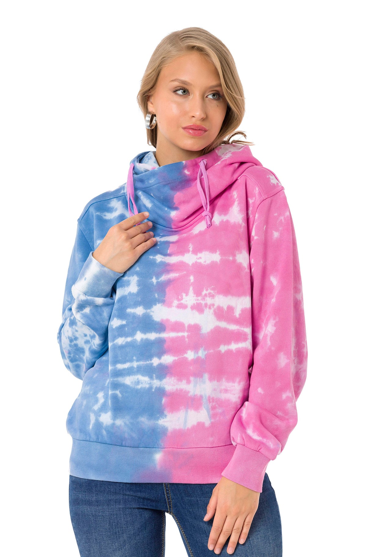 WL341 Women's hooded sweatshirt in two-tone batik look