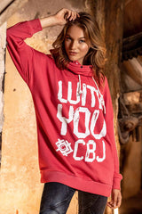 WL345 Women's hooded sweatshirt with cool brand print and loop scarf