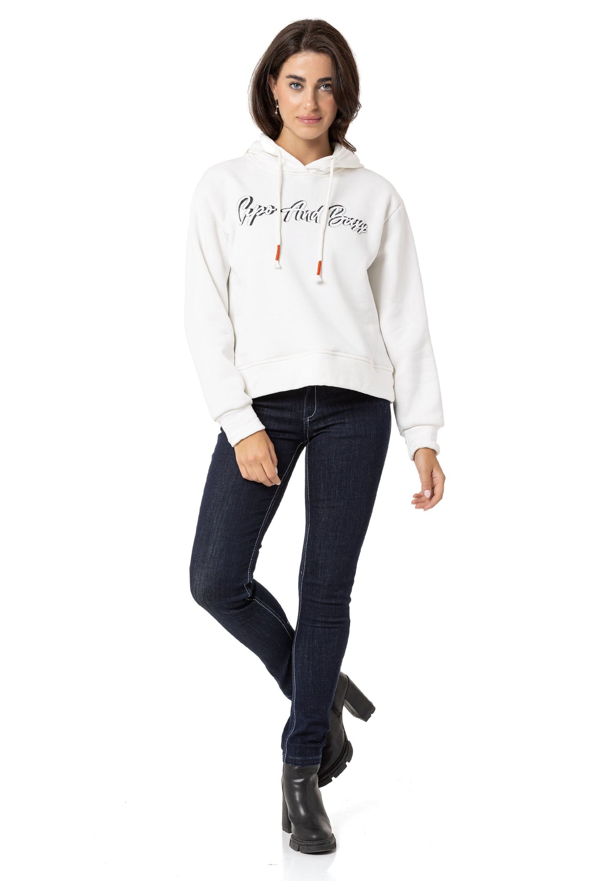 WL351 Women's hooded sweatshirt with trendy rhinestone brand embroidery