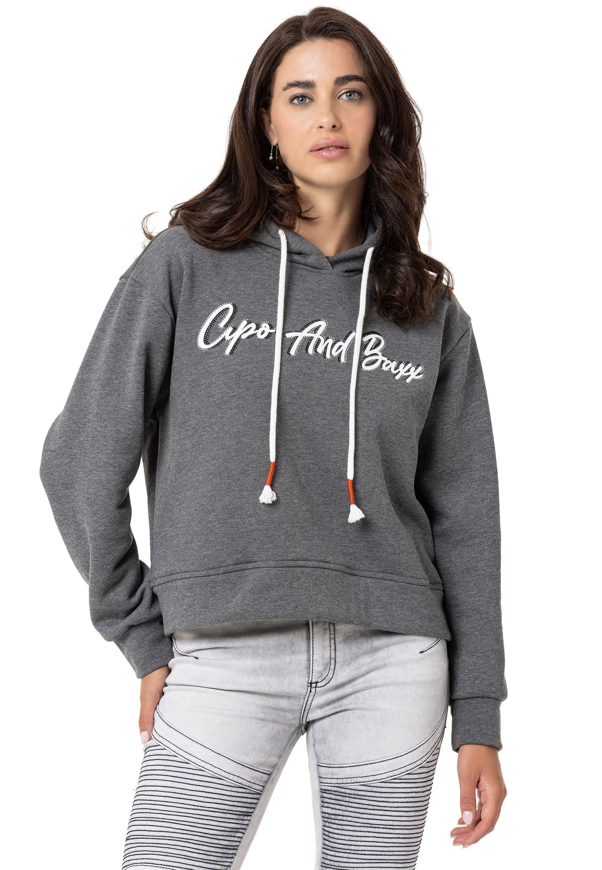 WL351 Women's hooded sweatshirt with trendy rhinestone brand embroidery