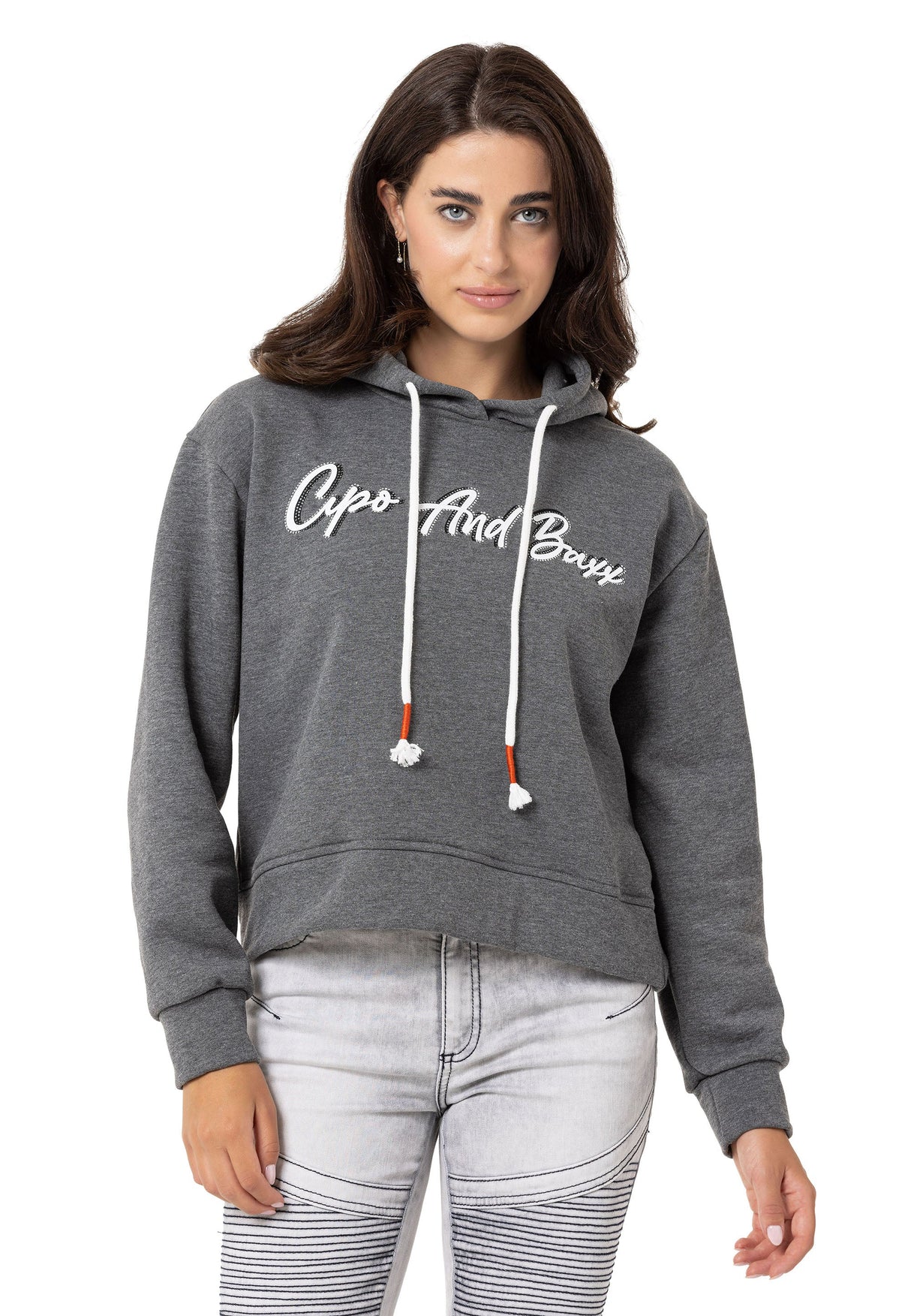 WL351 Women's hooded sweatshirt with trendy rhinestone brand embroidery