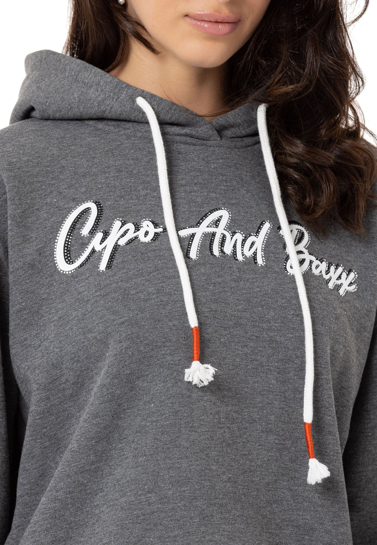 WL351 Women's hooded sweatshirt with trendy rhinestone brand embroidery