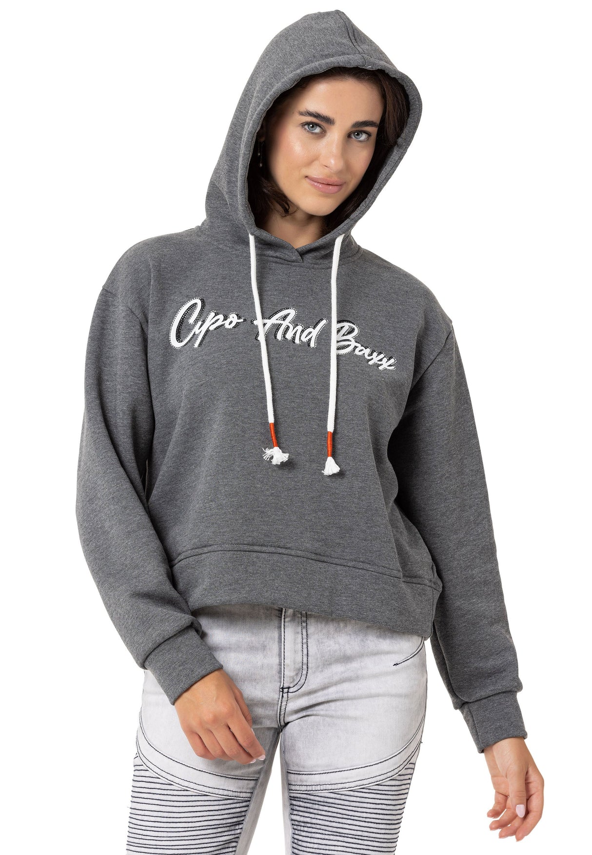 WL351 Women's hooded sweatshirt with trendy rhinestone brand embroidery