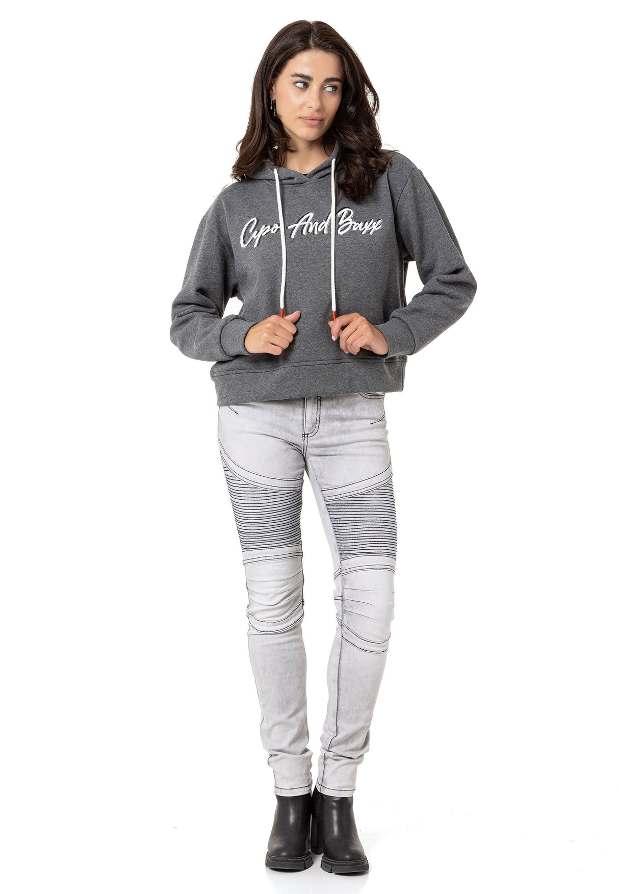 WL351 Women's hooded sweatshirt with trendy rhinestone brand embroidery