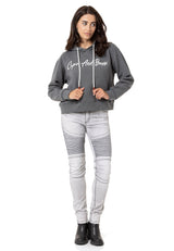 WL351 Women's hooded sweatshirt with trendy rhinestone brand embroidery