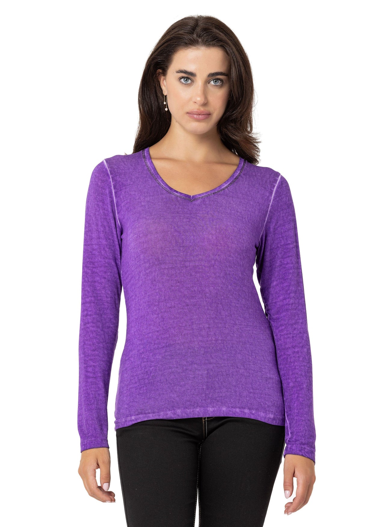 WL355 Women's Long Sleeve Basic Shirt with Wash Effect