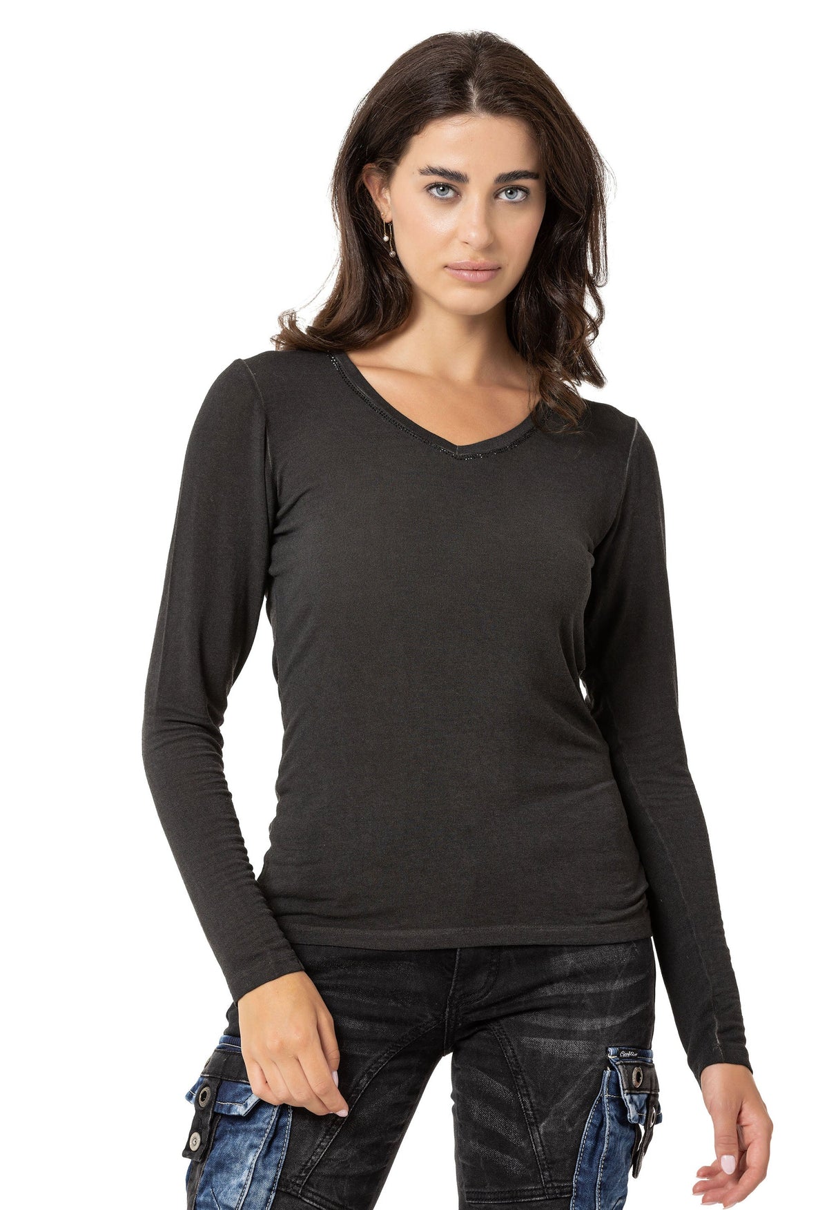 WL355 Women's Long Sleeve Basic Shirt with Wash Effect