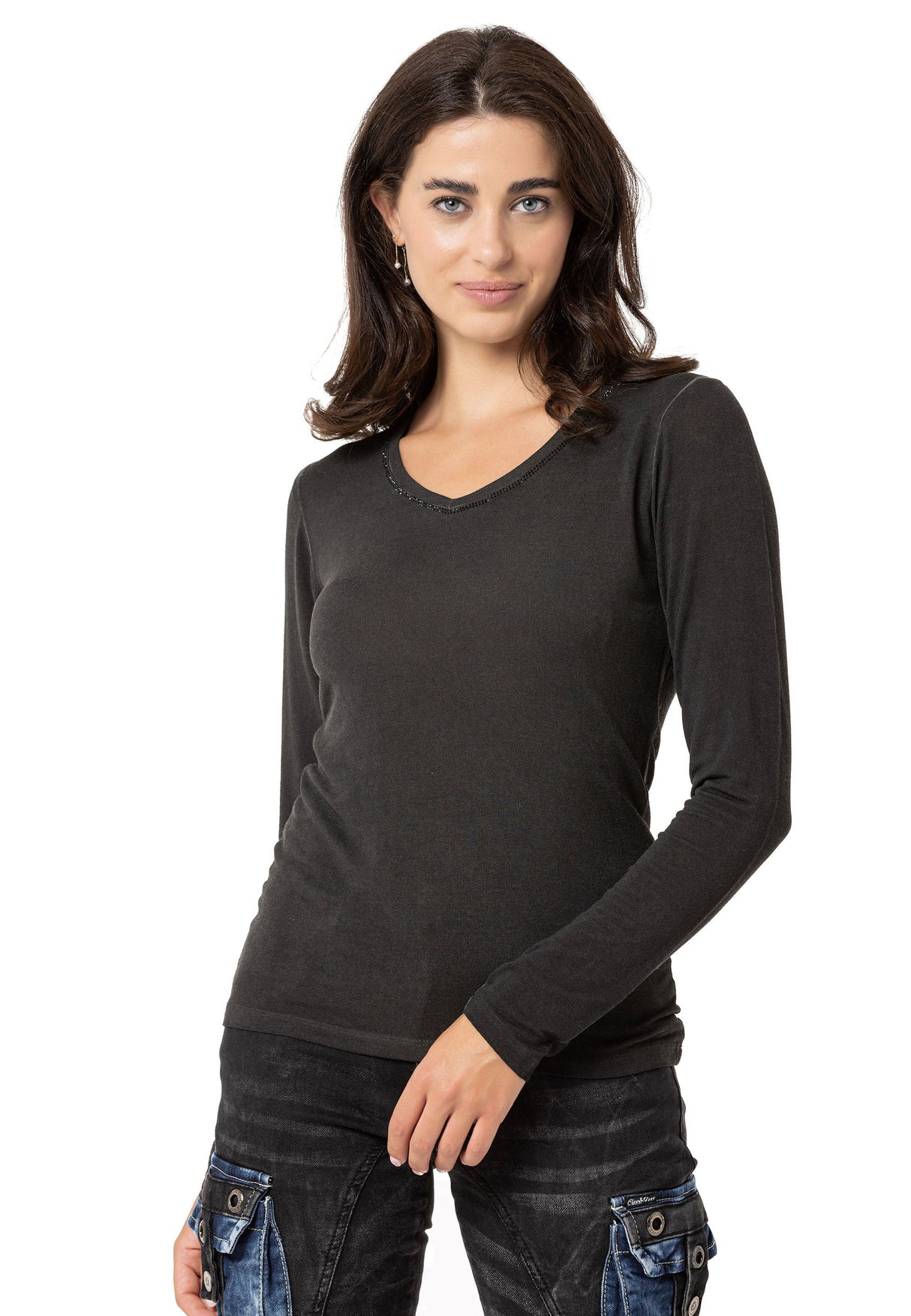 WL355 Women's Long Sleeve Basic Shirt with Wash Effect