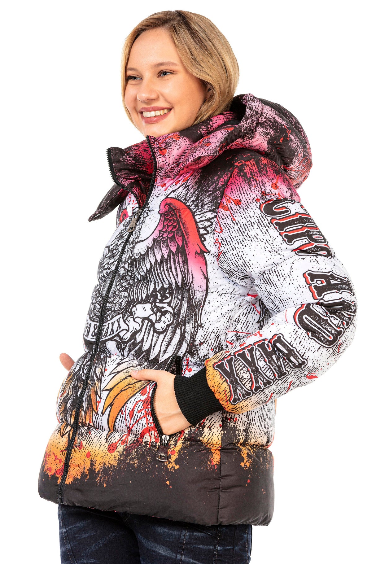 WM130 Women's winter jacket with vibrant all-over print